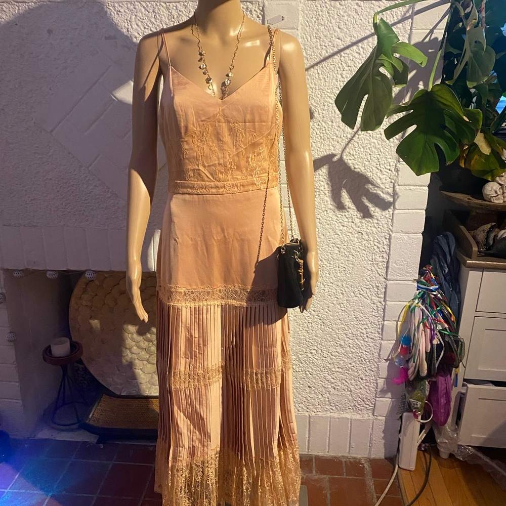 MOTF Soft Peach Maxi Dress with Lace embellishment